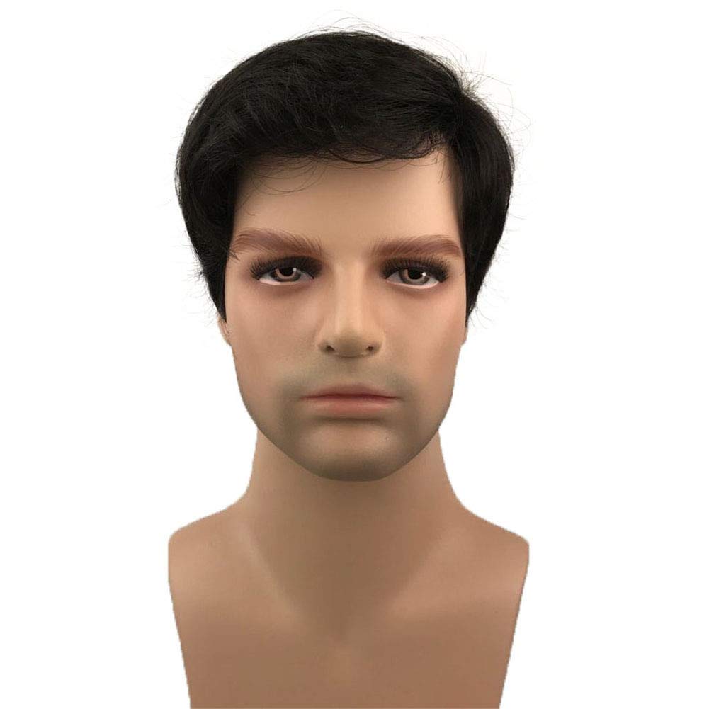 Men's Wigs Short Black Straight Hair Synthetic Full Wig(2 Black)