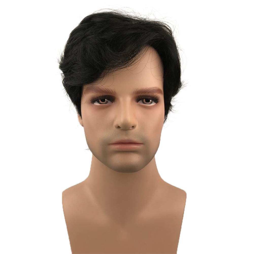 Short Natural Wave Synthetic Men Wigs Black Full Capless Wig Heat Resistant Hair