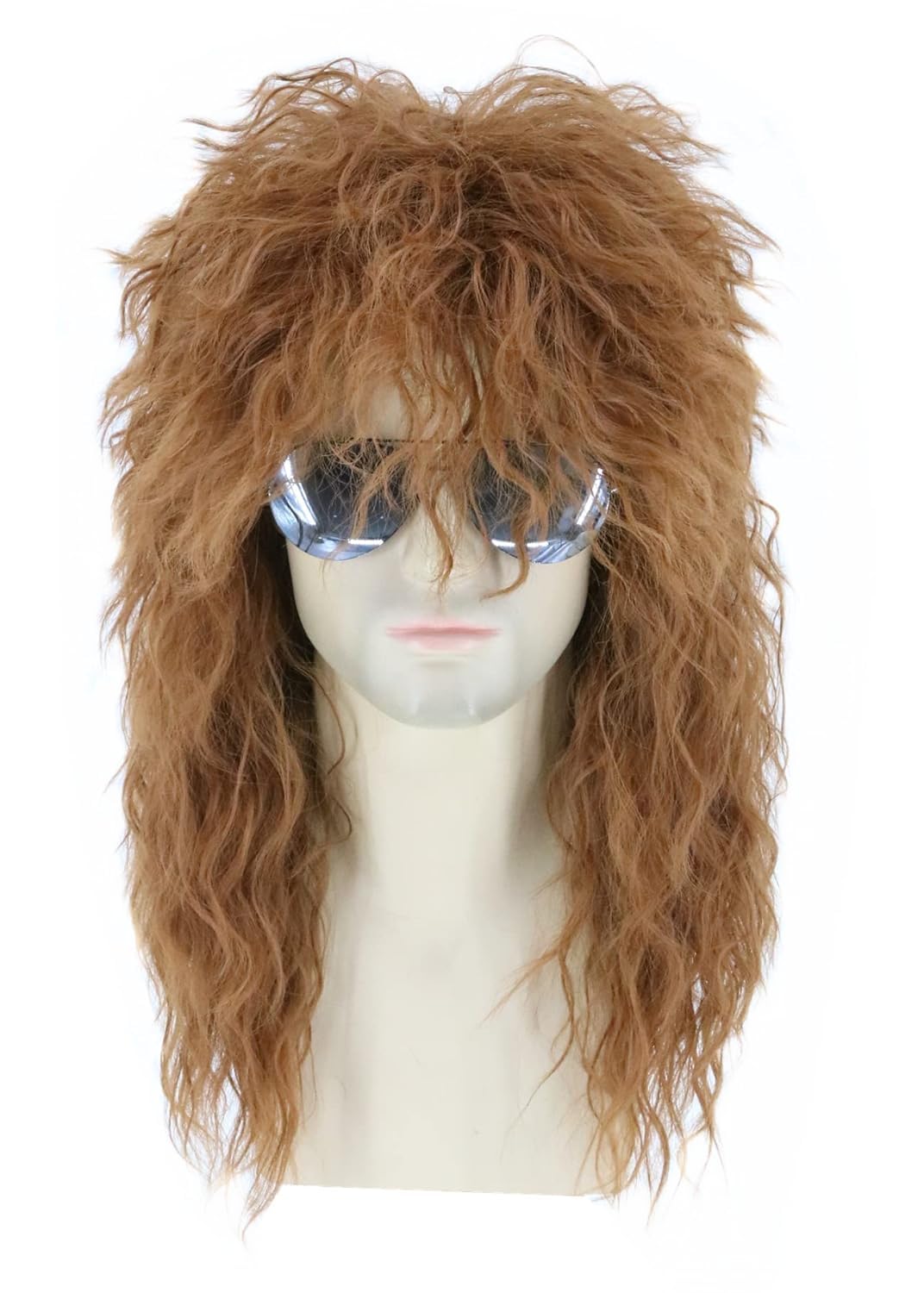 Men or Women 80s Wig Mullet Wig Light Brown Long Curly Rock Disco Costume Party Wigs