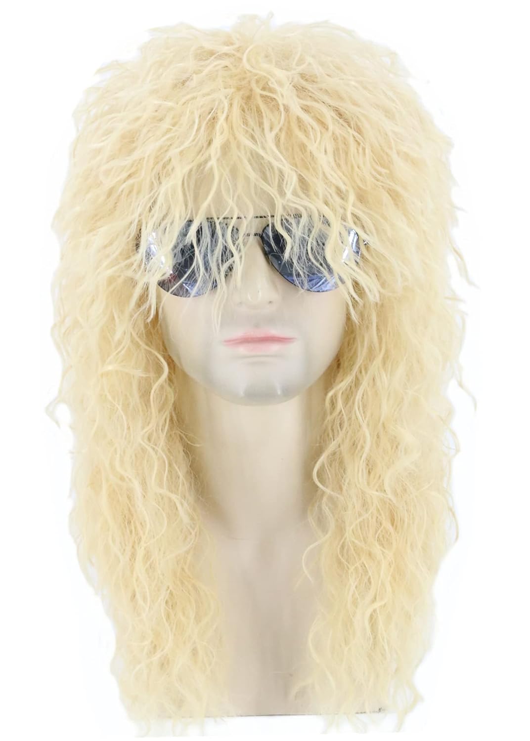 Blonde 80s Wig for Men or Women Mullet Wig Long Curly Rocker Punk Wigs