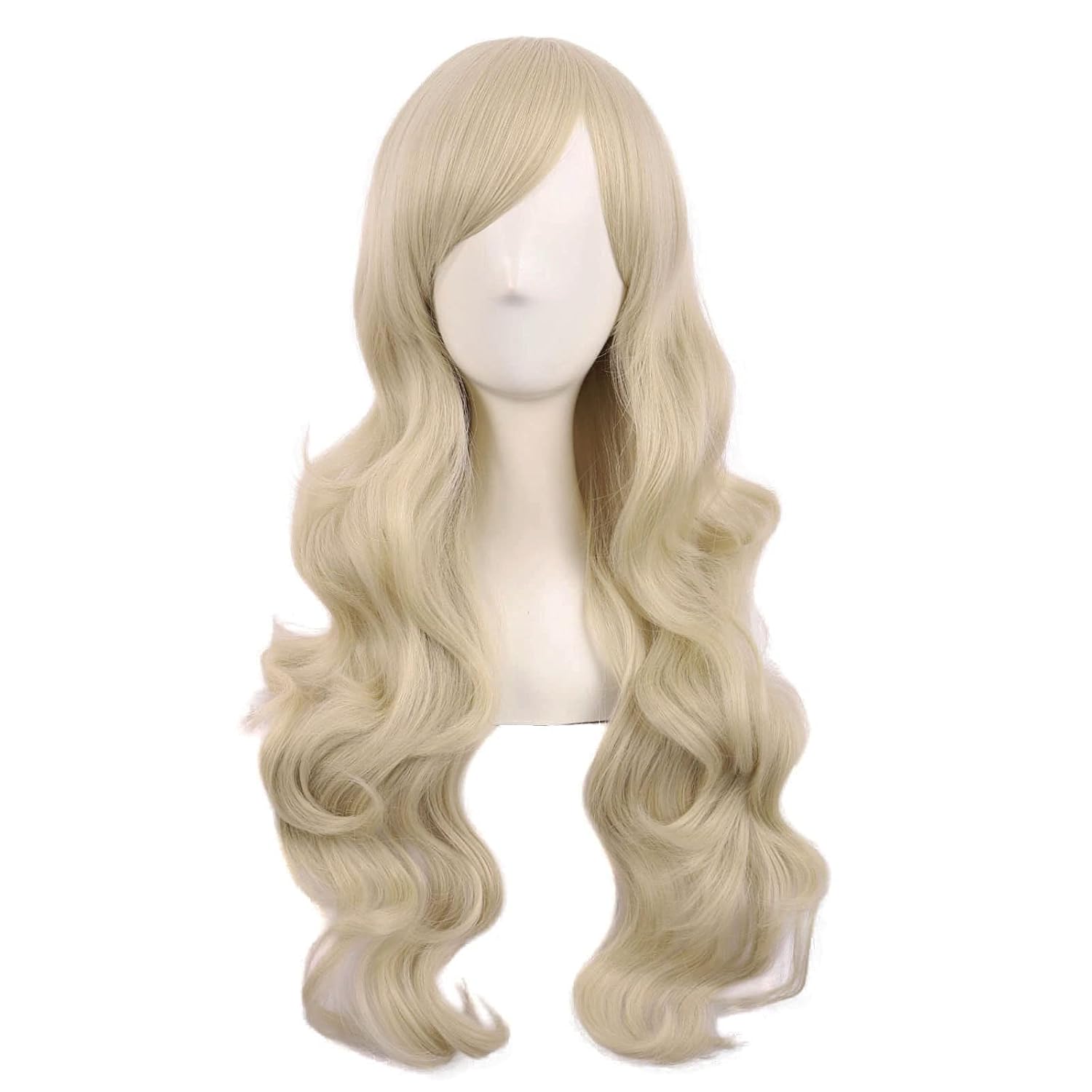 28 Inch/70 cm Charming Women Side Bangs Long Curly Full Hair Synthetic Wig (Blonde)