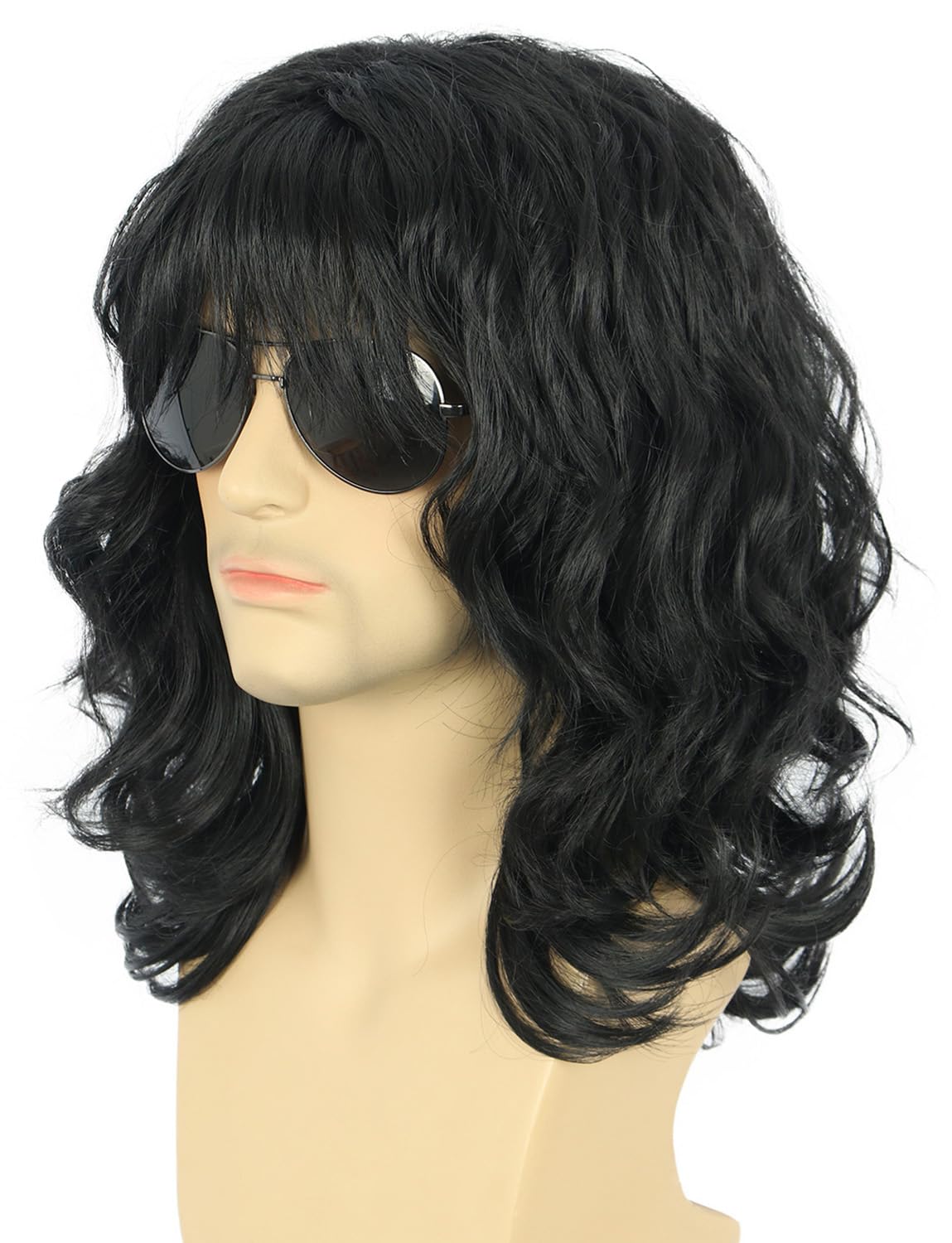 California 70s 80s Rocker Wig Men Women Long Curly Black Halloween Costume Wig
