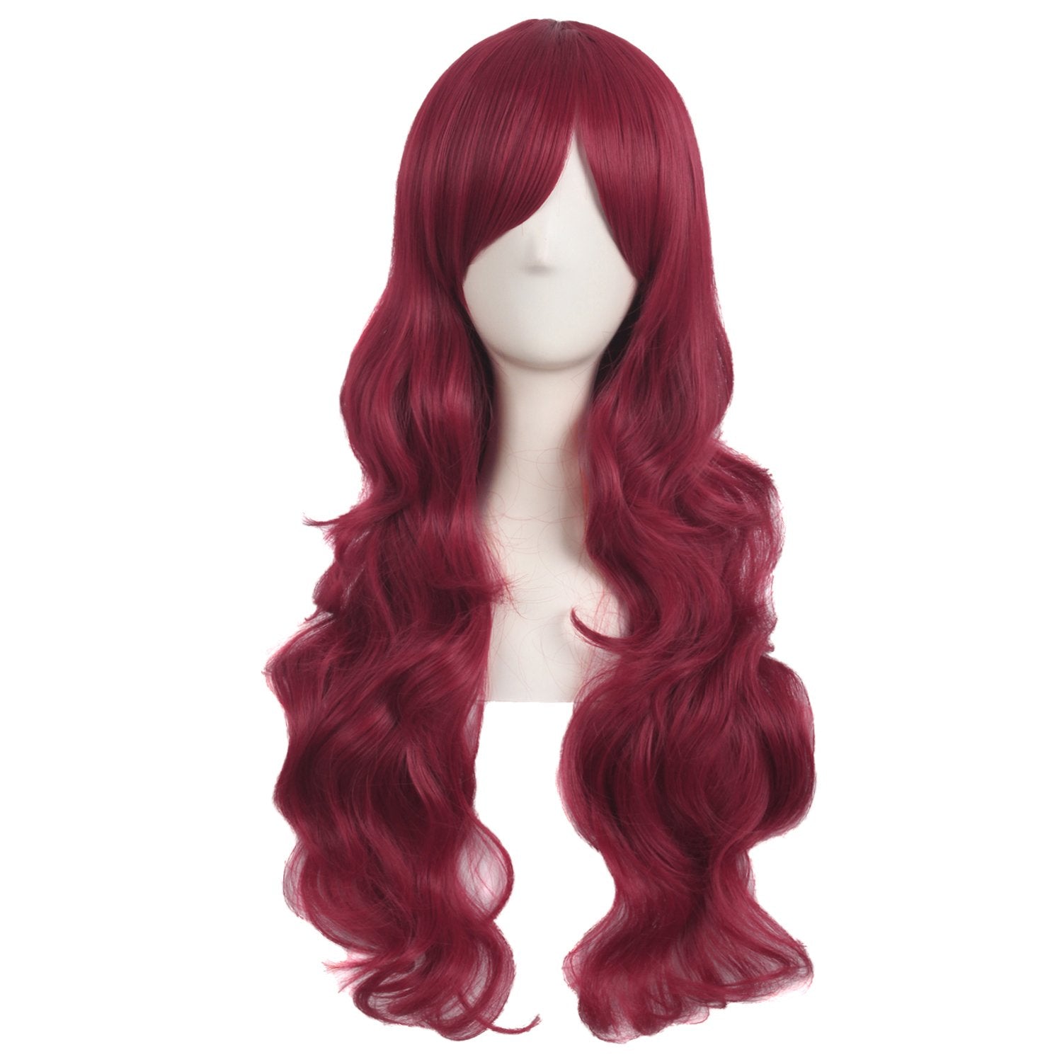 28 Inch/70cm Charming Women Side Bangs Long Curly Full Hair Synthetic Wig (Red)