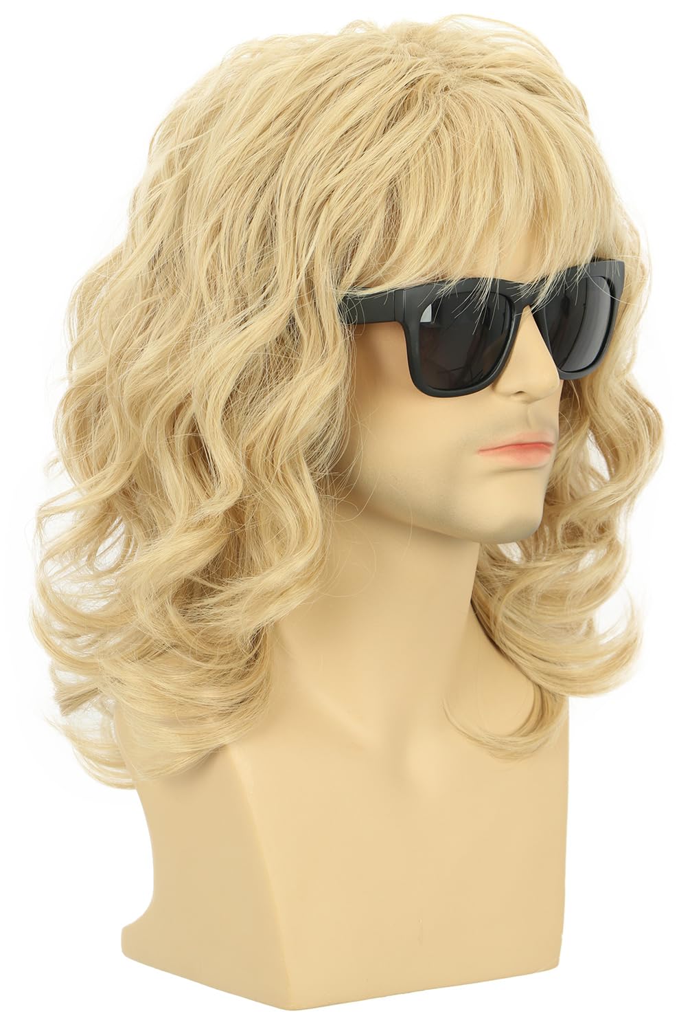 California 70s 80s Rocker Wig Men Women Long Curly Blonde Halloween Costume Anime Wig