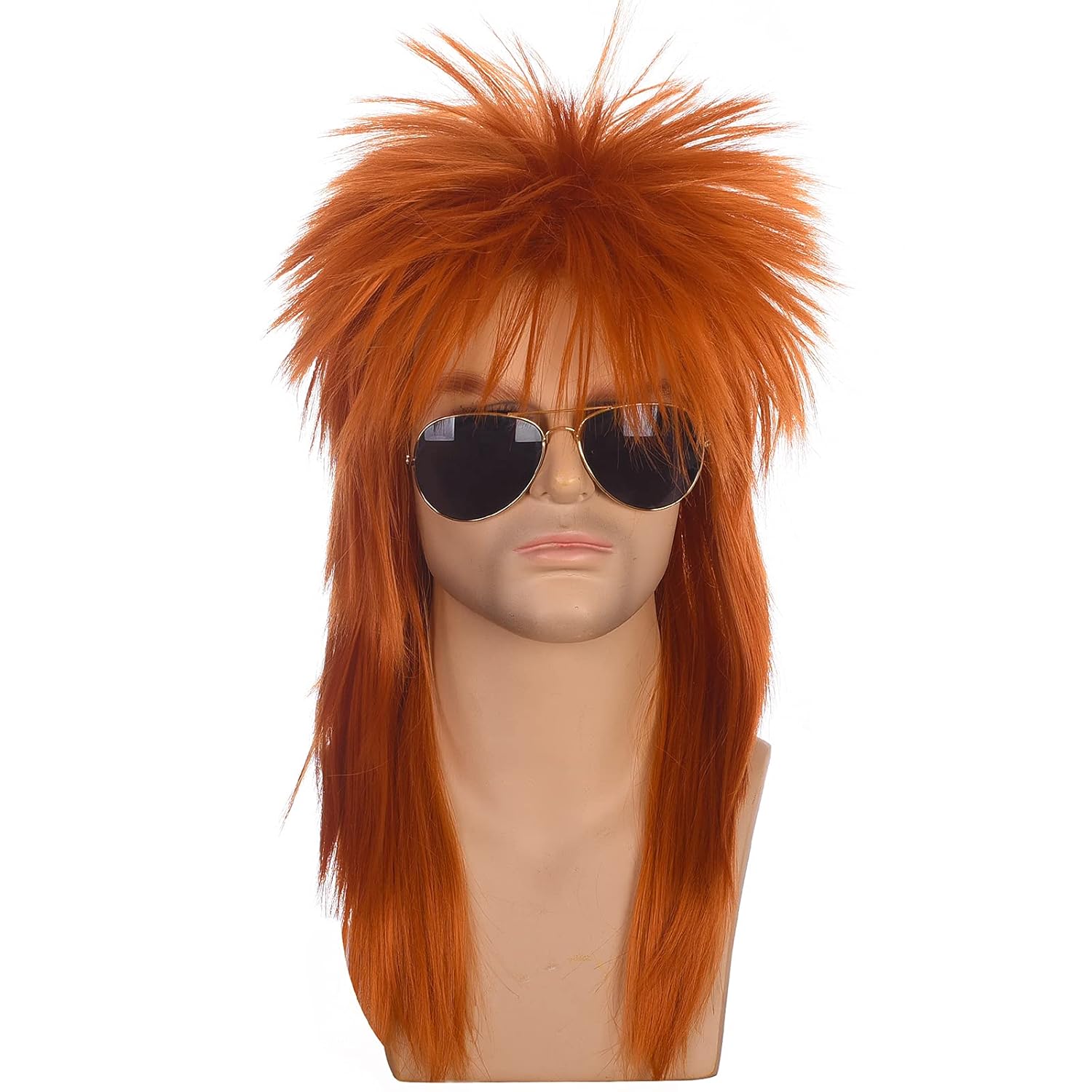 Unisex Long Orange 70s 80s Mullet Cher Glam Rock-Rocker Cosplay Wigs for Women and Men’s Halloween, Themed Costume Party