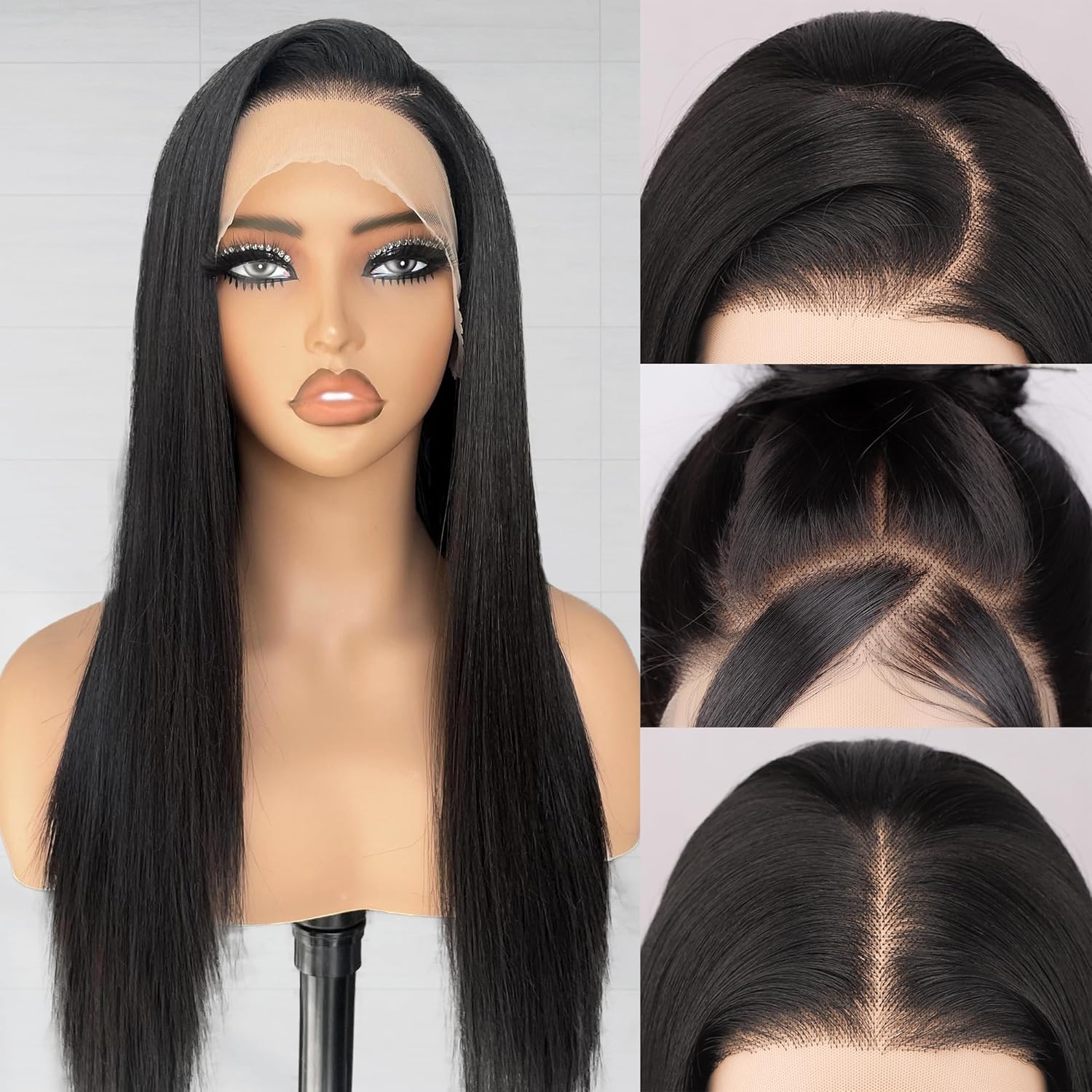 Synthetic Lace Front Wig,13x4 Synthetic Lace Wig Pre-Plucked Long Straight Glueless 1B Black Wig For Black Women 26inch Ready to Wear Wigs Beginner Friendly