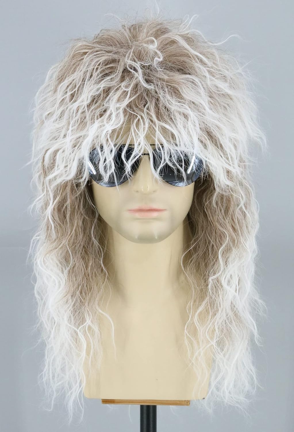 80s Wig for Men and Women Mullet Wig Rock Disco Wig Long Curly Brown Gradient White
