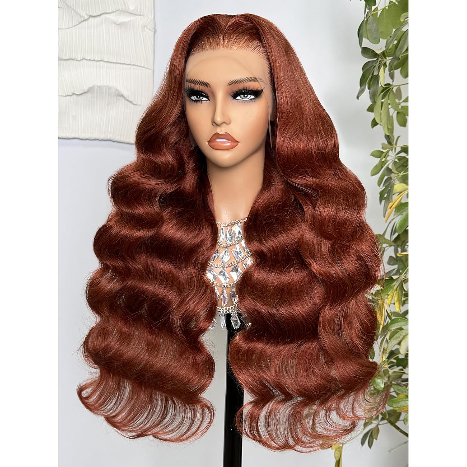 12A Reddish Brown Lace Front Wigs Human Hair Pre Plucked 13x4 Body Wave Lace Front Wigs Human Hair Bleached Tiny Knots 200% Density Auburn Colored HD Frontal Wig #33 18 Inch